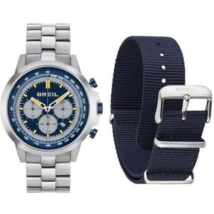BREIL Horloge X.Large collectie kwarts chrono-uurwerk en staal/stoffen armband voor heren, zilver, Een Maat, Armband