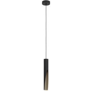 EGLO LED hanglamp Barbotto, pendellamp boven eettafel met indirect licht, eettafellamp van metaal in zwart en hout-look, lamp hangend voor eetkamer, incl. GU10 lichtbron, warmwit