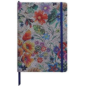Clairefontaine - Ref 400124C - Céleste' Leather Hardcover Notebook (144 pagina's) - A5 (148 x 210mm) groot, gevoerde linialen, echt leer, elastische sluiting - veelkleurige bloemen
