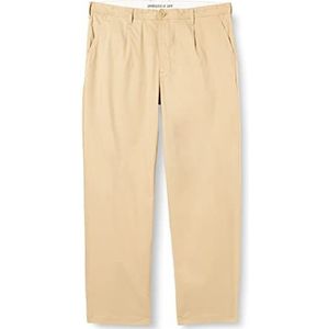 WHITELISTED Heren Loose Plooiende Chino Broek, Zand, W30 / L34