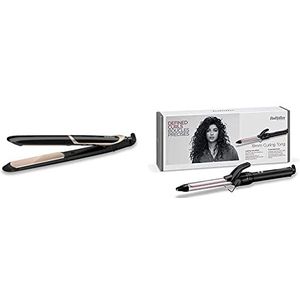 BaByliss ST393E Super Smooth 235 stijltang met titanium-keramische platen & BaByliss C319E Curling Tong 19mm Krultang, Zachte Volle Krullen, Inclusief Ionische Technologie
