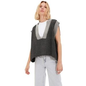 Trendyol Acryl Sweater Vest - Grijs - Oversize M Grijs, Antraciet, M