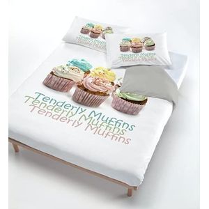 Italian Bed Linen Digitaal dekbedovertrek set (zaklaken 250x200cm + 2 kussenslopen 52x82cm), muffins, DOUBLE