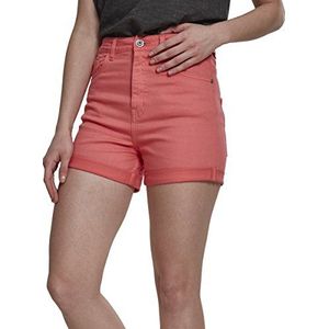 Urban Classics Damesshort met hoge taille - stretch twill hotpants, roze (coral 00092), 36 NL