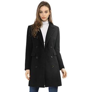 Allegra K Dameswinterjas Elegant getande revers Double Breasted Trench Coat