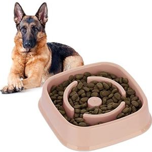 Relaxdays anti-schrokbak hond, voerbak tegen schrokken, 800 ml, stimuleert traag eten, vaatwasserbestendig, in het roze