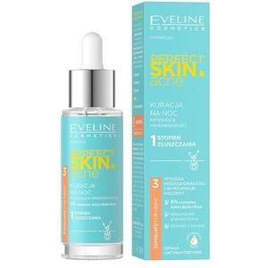 Eveline Cosmetics Perfect Skin Acne nachtbehandeling, peeling & kleiuniform serum met AHA BHA PHA, niacinamide en zoethoutwortelextract, antibacteriële en anti-acneformule