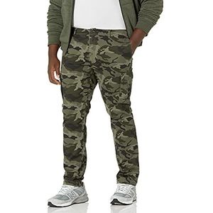 Amazon Essentials Men's Stretch-cargobroek met rechte pasvorm (verkrijgbaar in grote en lange maten), Groen Camo, 29W / 28L