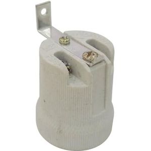 Lamphouder van versterkt keramiek, E27, witte haak