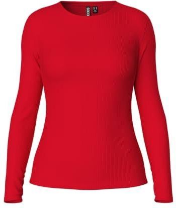 PIECES - PCRUKA - Shirt - Cranberry - Katoen, Lange Mouw, Slanke Pasvorm