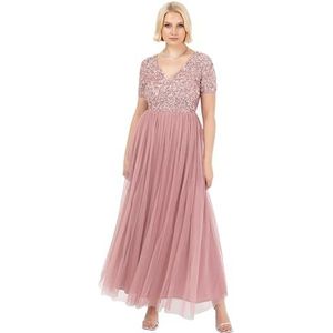 Maya Deluxe Dames V-hals verfraaid V-hals maxi-jurk korte mouw Empire taille Prom afstuderen bruidsmeisje bruiloft gast, roze, 20, Vintage Roos, 46