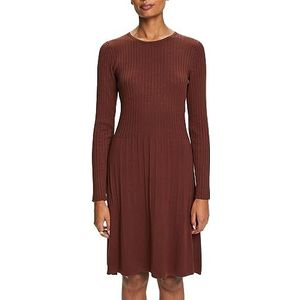 ESPRIT Geribde jurk met geplooide details, bruin, XL