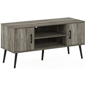 Furinno Claude Mid Century Style TV-standaard met houten poten voor tv-formaat tot 50 inch, twee kasten, Frans eiken grijs