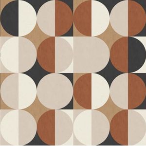 Rasch Behang 363975 - Fotobehang op vlies met cirkelpatroon in beige, zwart, rood en crème uit de collectie Magicwalls - 2,65 m x 2,65 m (l x b)