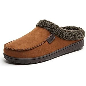 Dearfoams Microvezel suède klomp met zweepsteek voor heren, Kastanje, Large Wide