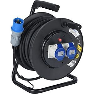 Elektrialine 49050 kabelhaspel, met rubberen kabel, 30 m, 2 IEC-stopcontacten, zwart/blauw