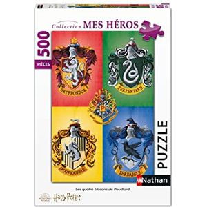 Nathan - Puzzel 500 stukjes - De vier wapenschilden van Hogwarts - Harry Potter - Volwassenen en kinderen vanaf 12 jaar - Hoogwaardige puzzel - Mijn heldencollectie - 87287