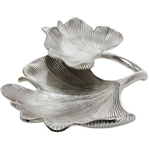 GILDE Schaal Ginkgo - Decoratieve schaal van aluminium in zilver B 34 cm