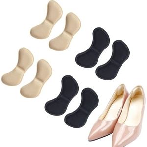 Carehabi 4 paar schoeninlegzolen voorkomen wrijving op de hiel van de schoenen met rubberen hak, aanpassing van de schoenlengte, muisschoenen, 4 zwart en 4 beige