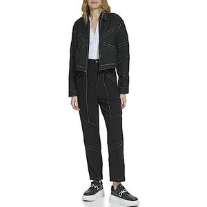 DKNY Women's Long Sleeve Crinkle Dressing Jacket, Black, S, zwart, S