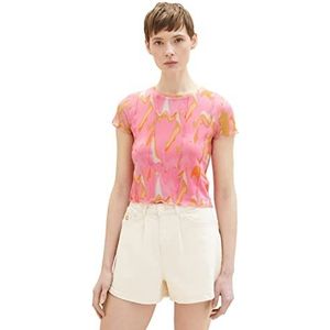 TOM TAILOR Denim Dames mesh T-shirt met siernaden, 31704 - Abstract Roze Print, XXL