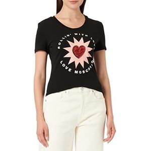 Love Moschino Dames Tight-Fitting Short Sleeves Rollin' with Love Print T-shirt, zwart, 44