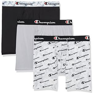Champion Boxerslips voor heren, Grijze print met script logo/nieuwe ebbenhout/zilversteen, S