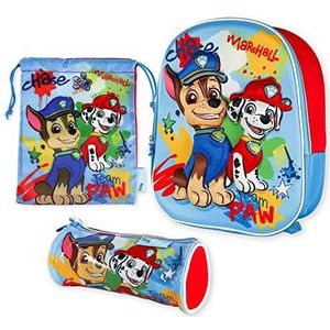 Schooltas 3D, koordzak, etui - Paw Patrol Jongens & meisjes schooltassen voor 3 jaar oud Schooltassenpakket met rugzak, lunchtas, etui | Terug naar school met Paw Patrol