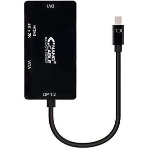 Mini DP naar VGA/DVI/HDMI converter 3-in-1, zwart, lengte 15 cm. Deze veelzijdige adapter is ideaal voor het aansluiten van uw Mini DisplayPort-apparaat op beeldschermen met VGA-, DVI- of