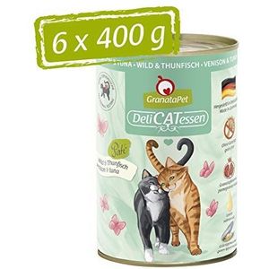 GranataPet DeliCatessen wild & tonijn, natte voer voor je kat, voedsel voor katten zonder granen en zonder toegevoegde suikers, lekker en gezond voer voor gourmets, 6 x 400 g blikken