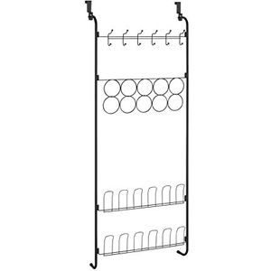 WENKO Deurorganizer in zwart, veelzijdig bruikbaar deurrek voor kleding, doeken en schoenen om op te hangen, hangrek voor kast en garderobe, 59 x 150,5 x 18,5 cm, gepoedercoat metaal