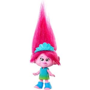Mattel DreamWorks Trolls Band Together Koningin Poppy, kleine pop met outfit die aan en uit kan en pluizig haar, speelgoed geïnspireerd op de film HNF06