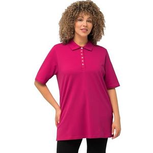 Ulla Popken Grote maten dames shirt met lange mouwen polopiquee shirt, Fuchsia pink., 42-44