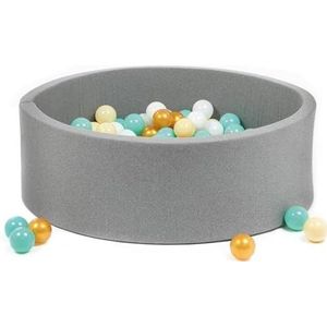 LUDI - Rond ballenbad van schuim - Ø 90 cm x H 30 cm - voor baby's vanaf 6 maanden - Inclusief 100 ballen - Zachte en wasbare stof - Kleur grijs - Bevordert motoriek en coördinatie - Eenvoudig te