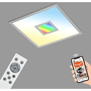 BRILONER - Smart LED Plafondlamp, Wifi-plafondlamp met RGB-centrumverlichting, CCT, dimbaar, stembediening, zilverkleurig, 445x445x60 mm