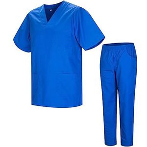 MISEMIYA - Box 25 stuks - uniseks schrobset - medisch uniform met bovendeel en broek 25-817-8312 - XXL, blauw royal, blauw koningsblauw., XXL