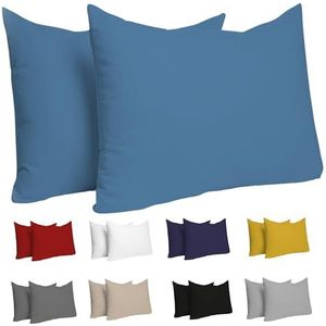 Dreamzie Kussensloop (Set van 2) – Blauw Katoen - Voor Kussens 40 x 60 cm - 100% Jersey Katoen - Beddengoed Dubbel Bed Kussensloop - Kussenbeschermer - Bestendig en Hypoallergeen