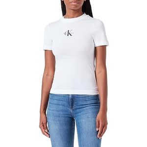 Calvin Klein Jeans Dames T-shirt met korte mouwen Monologo Slim Fit ronde hals, wit (helder wit), XXL, Wit, XXL