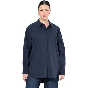 Ulla Popken Oversized, grote maten, oversized hemdblouse, parelmoerknopen, oversized, hemdkraag, lange mouwen, marineblauw, 54/56 NL