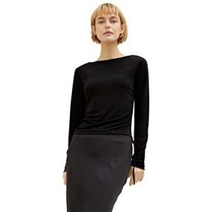 TOM TAILOR Denim Dames Shirt met lange mouwen met plooien aan de zijkant 1034262, 14482 - Deep Black, L