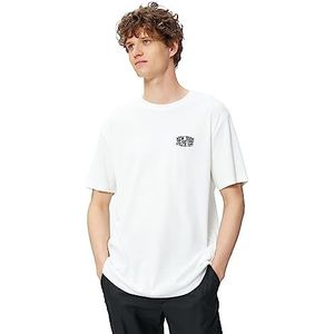 Koton Camisole T-shirt voor heren, geborduurde ronde hals, korte mouwen, wit (000), L