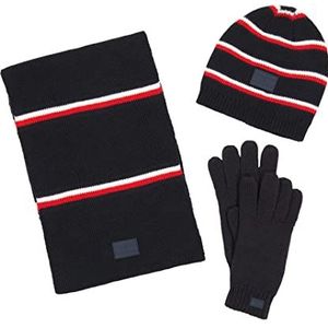 Tommy Hilfiger Global Stripe Sjaal Handschoen Set Beanie, Woestijnhemel, eenheidsmaat, Woesthemel, Eén maat