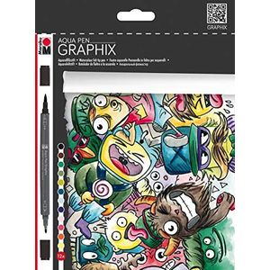 Marabu 014500000100 - Aqua Pen Graphix, Mega Mash, 12 aquarelviltstiften in set met briljante kleur, inkt op waterbasis, dubbele punt, aquarelbaar op aquarelpapier