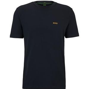 BOSS Heren T-shirt Stretch-katoen regular-fit T-shirt met contrasterend logo Blauw, Blauw, XL