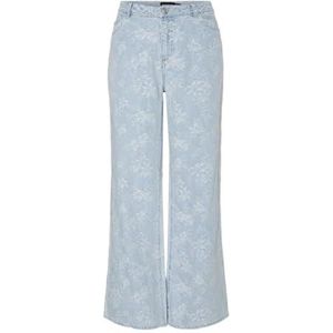 Pieces - Pcfeline Mw Wide Denim Jeans - Blauw - Wijde Pijpen