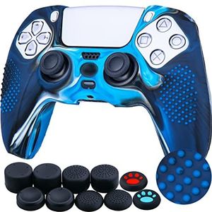 YoRHa Bezaaid siliconen rubber gel aanpassen Skin Cover voor PS5 Dualsense Controller x 1 (Camouflage Blauw) Met Pro duimgrepen x 10