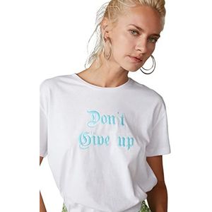 Trendyol Dames Regular Basic T-shirt met ronde hals, Kleur: wit, L