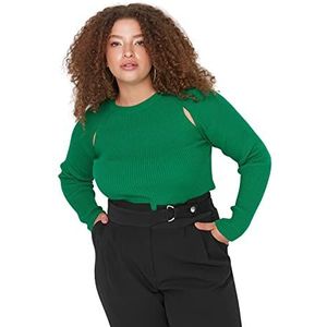 Trendyol Dames ronde hals effen normale plus grootte trui sweatshirt, groen, 5XL, Groen, 5XL