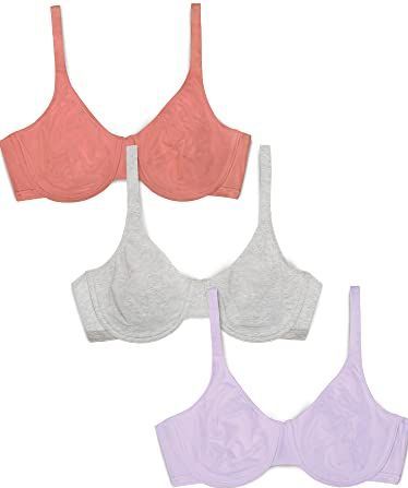 Fruit of the Loom BH van elastisch katoen voor maximaal comfort, ondoorzichtig (verpakking van 3) voor dames, Desert Dusk/Grijs/Paars Whisper, 75B