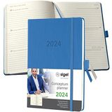 SIGEL C2468 afsprakenplanner weekkalender 2024, ca. A5, blauw, hardcover, 192 pagina's, elastiek, penlus, archieftas, PEFC-gecertificeerd, Conceptum